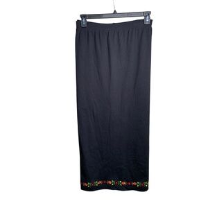 NWT Bechamel Black Maxi Skirt with Embroidered Flowers and Pockets Size XL